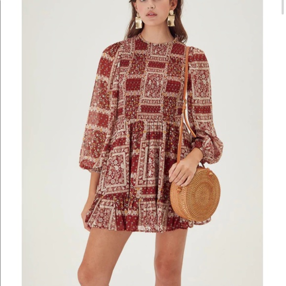 Trixxi Dresses & Skirts - Trixxi Coral Print Long Sleeve Bodice Mini Dress